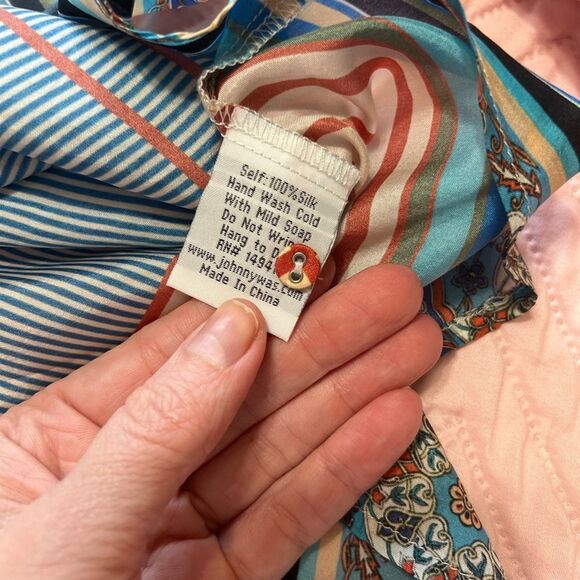 Johnny Was Ophelia Silk Striped Printed Flowy Oversized Blue Blouse Size S - Picture 5 of 14